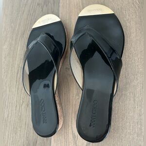 Jimmy Choo Shiny Black Patent Leather Sandals
